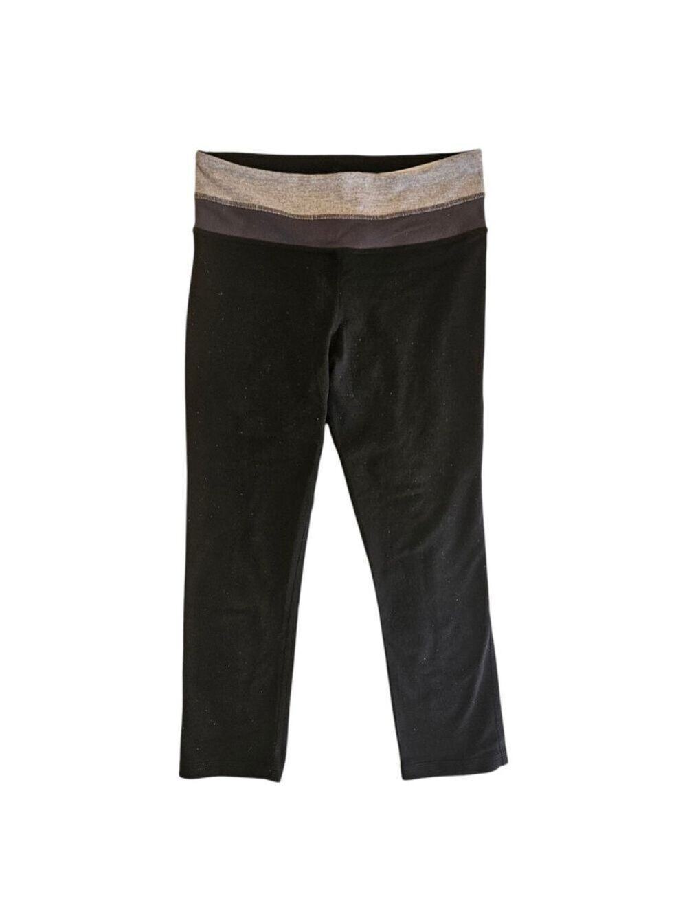 Lululemon Black Crop Leggings with Grey Waistband - Size 4